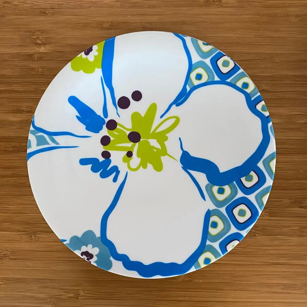 Pier 1 Set of 4 Aqua Blue‎ & White Floral 6-1/2